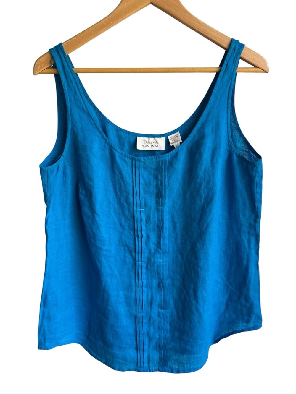 Dana Buchman 100% Linen Sleeveless Top Sz M Caribbean Blue Tank Summer Breezy